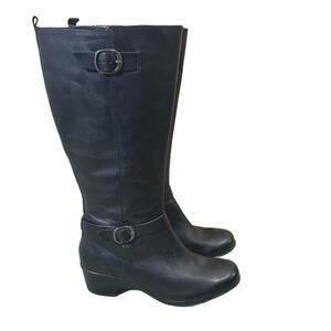 Clarks Black Leather Riding Boots Womens Sz 10 M Classic Boho Chic rain boots